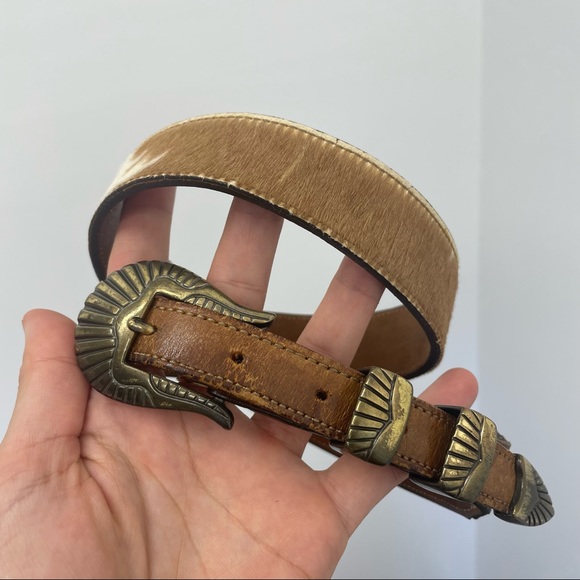 Accessories - Brown Leather Horse Hair Western Theme Adjustable Buckle Belt Size S/M